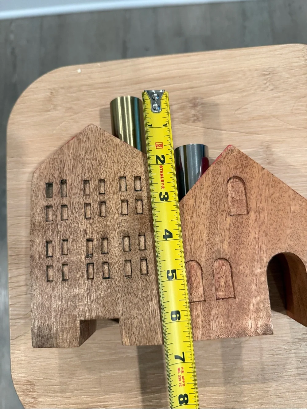Vintage Set of 2 Wooden House Candleholders Cottagecore Decor Cabin Fall Winter